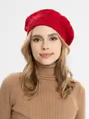Красный ажурный вязаный берет "Арина", шапка женская весна-осень