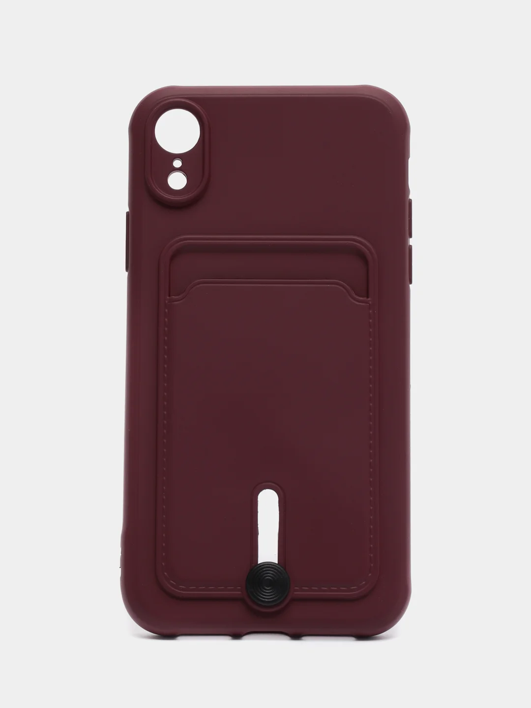 Тёмно-бордовый силиконовый чехол для iPhone XR (Айфон ХР) с карманом для карт, чехол на айфон