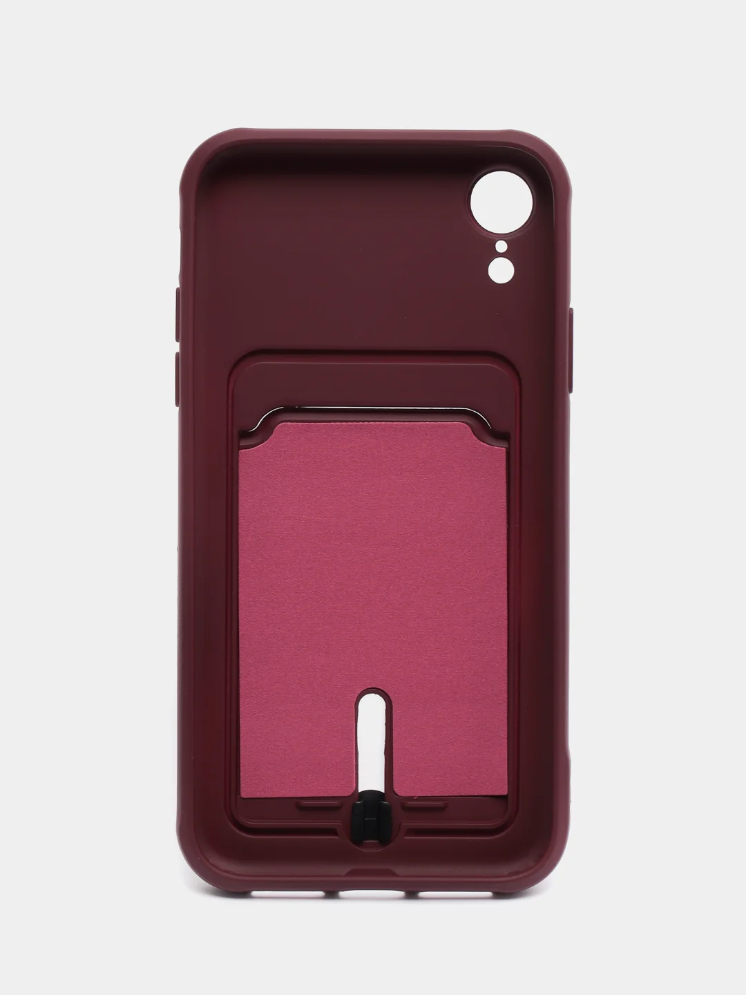 Тёмно-бордовый силиконовый чехол для iPhone XR (Айфон ХР) с карманом для карт, чехол на айфон