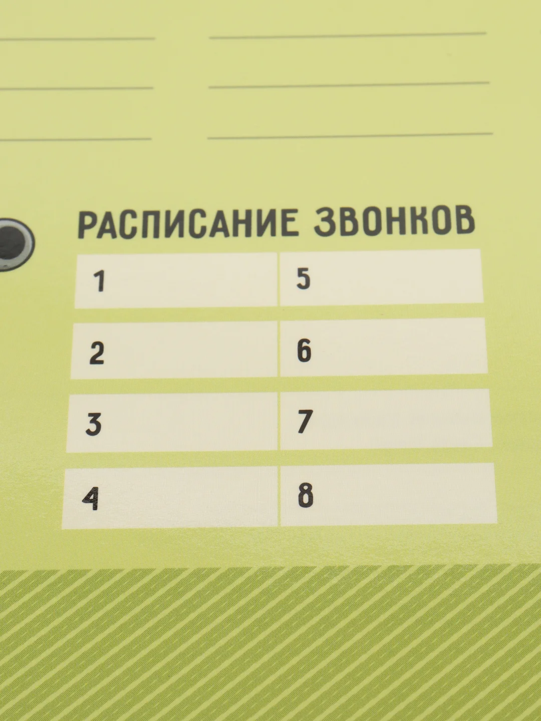 Зелёный хаки расписание уроков "Пиши-стирай", с расписанием звонков, A4