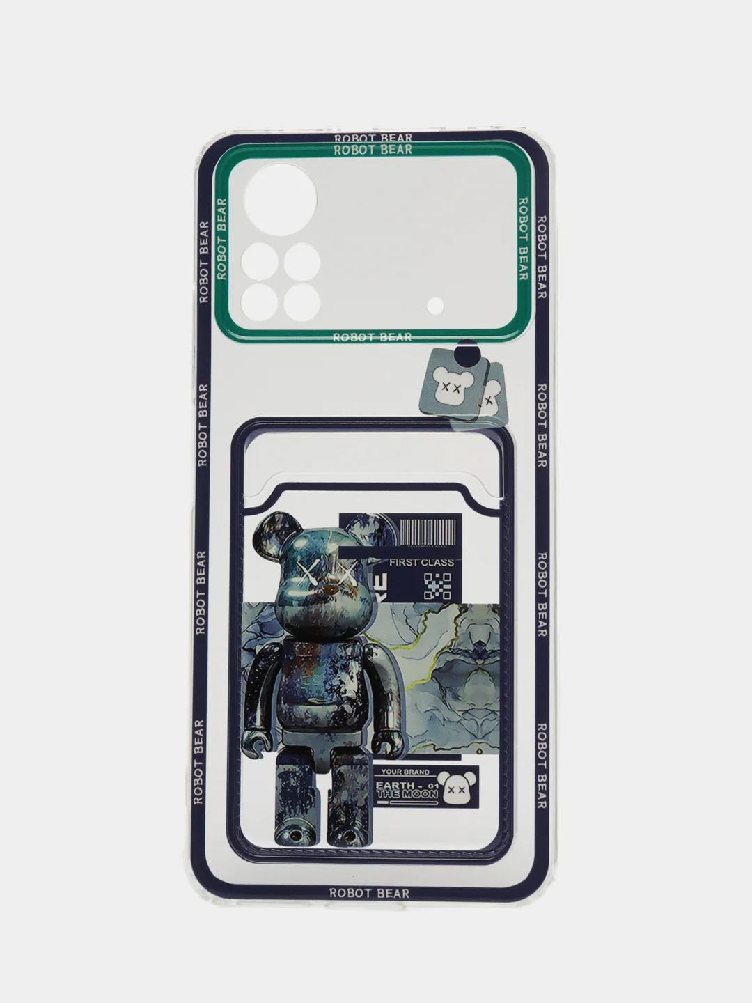 Темно-синий чехол Xiaomi Poco X4 Pro (Сяоми Поко Х4 Про), прозрачный, с карманом для карты, с рисунком