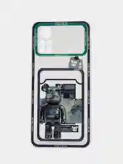 Темно-синий чехол Xiaomi Poco X4 Pro (Сяоми Поко Х4 Про), прозрачный, с карманом для карты, с рисунком