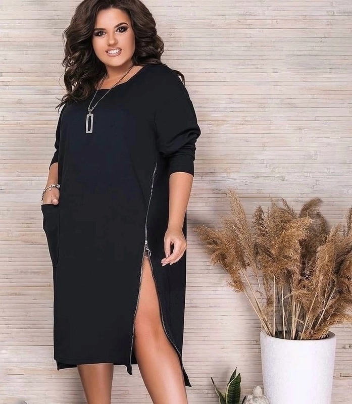 Платье черное повседневное с замком,  большие размеры 3XL(56), 4XL, 5XL, 6XL, 7XL, 8XL