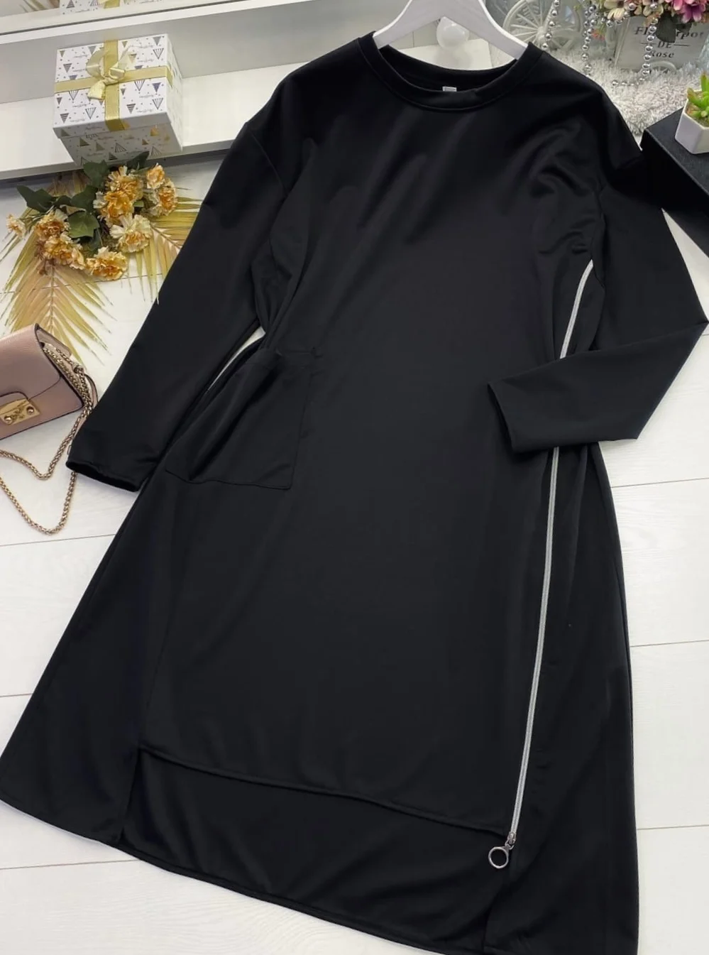 Платье черное повседневное с замком,  большие размеры 3XL(56), 4XL, 5XL, 6XL, 7XL, 8XL