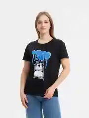 Черный футболка женская белая, черная, с принтом "Кот под зонтом", 100% хлопок