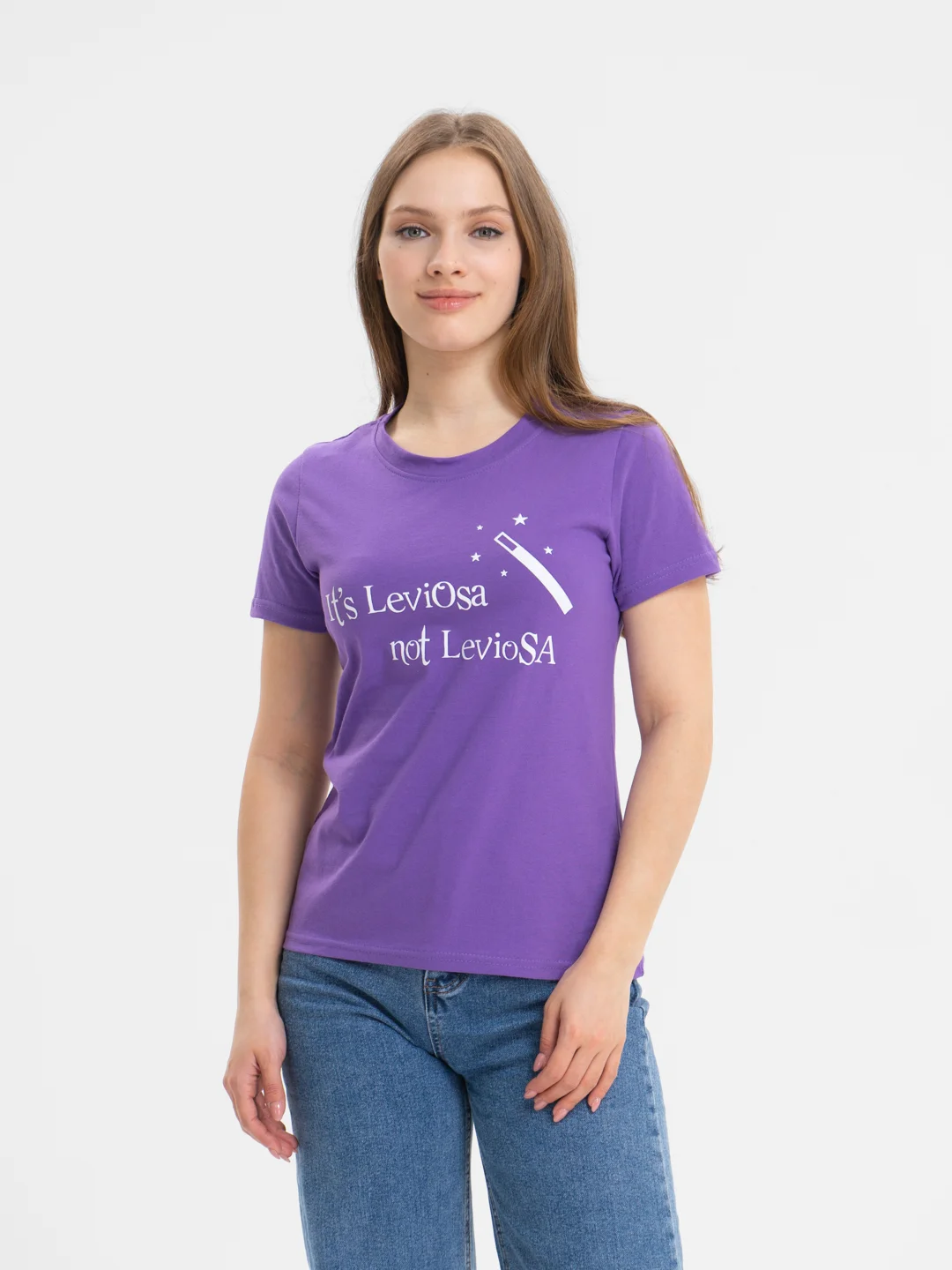 Фиолетовый футболка женская с печатью "Its LeviOsa, not LeviosA", по мотивам Гарри Поттера
