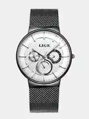 Хром наручные часы Lige 9836 с хронографом, в подарочной упаковке