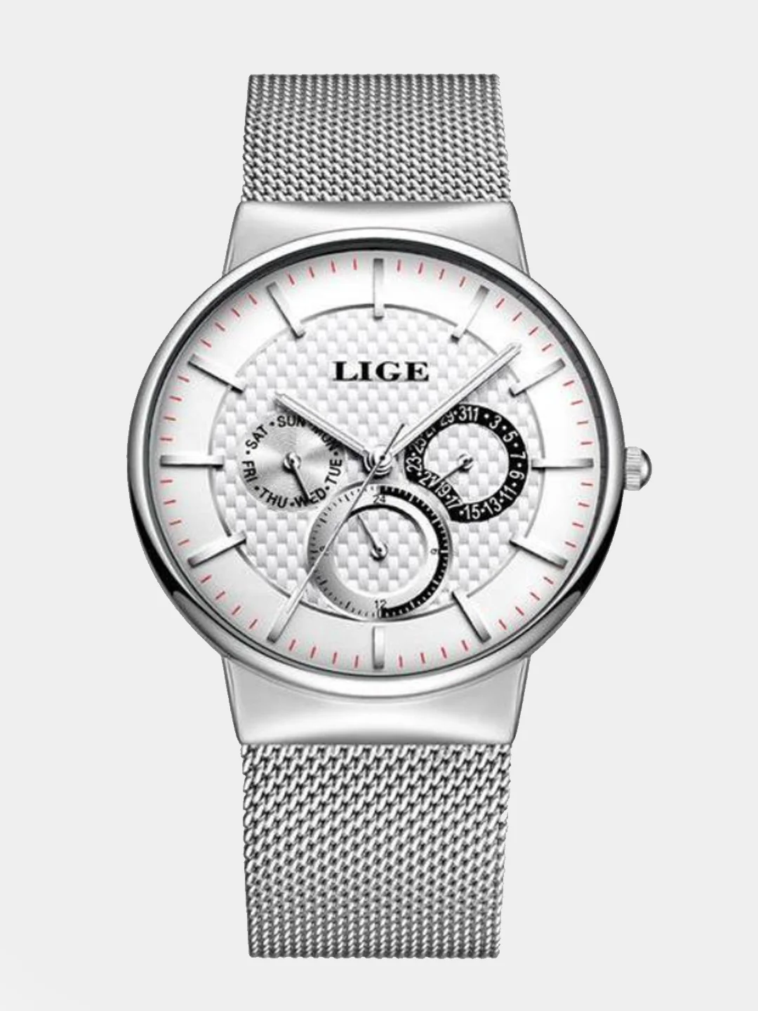 Серебряный наручные часы Lige 9836 с хронографом, в подарочной упаковке