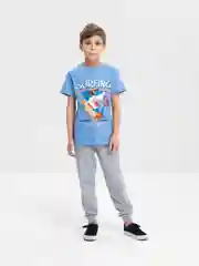 Голубой футболка детская хлопок для мальчика с принтом, 4-8 лет