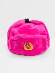 Фуксия шапка ушанка с кокардой СССР, сувенирная