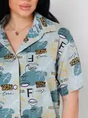 Зелёный хаки костюм женский Хоум Стайл: шорты, рубашка oversize, 2112КШ