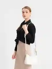 Бежевый сумка клатч женская, через плечо, багет, черная