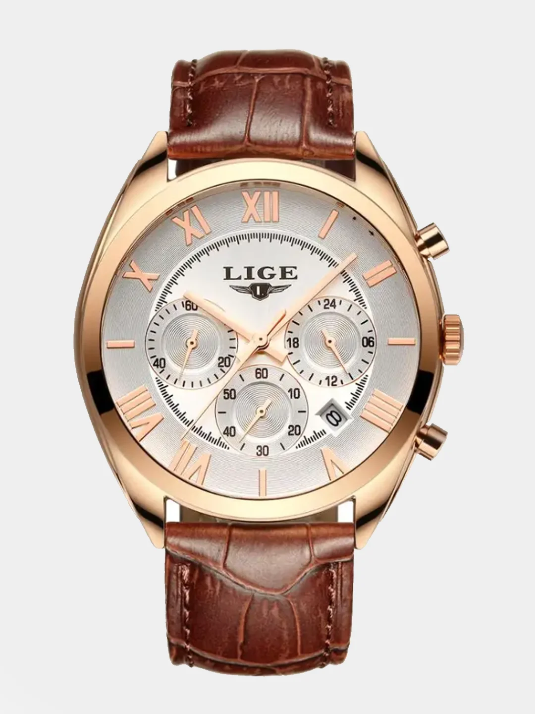 Серебряный мужские наручные часы Lige 9806, с хронографом, в подарочной упаковке