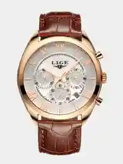Серебряный мужские наручные часы Lige 9806, с хронографом, в подарочной упаковке