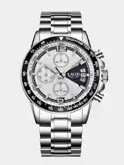 Серебряный мужские наручные часы Lige LG0002 с хронографом, в подарочной упаковке