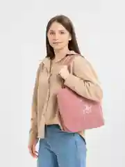 Розовый вельветовая сумка с принтом "Медведь"