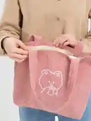 Розовый вельветовая сумка с принтом "Медведь"