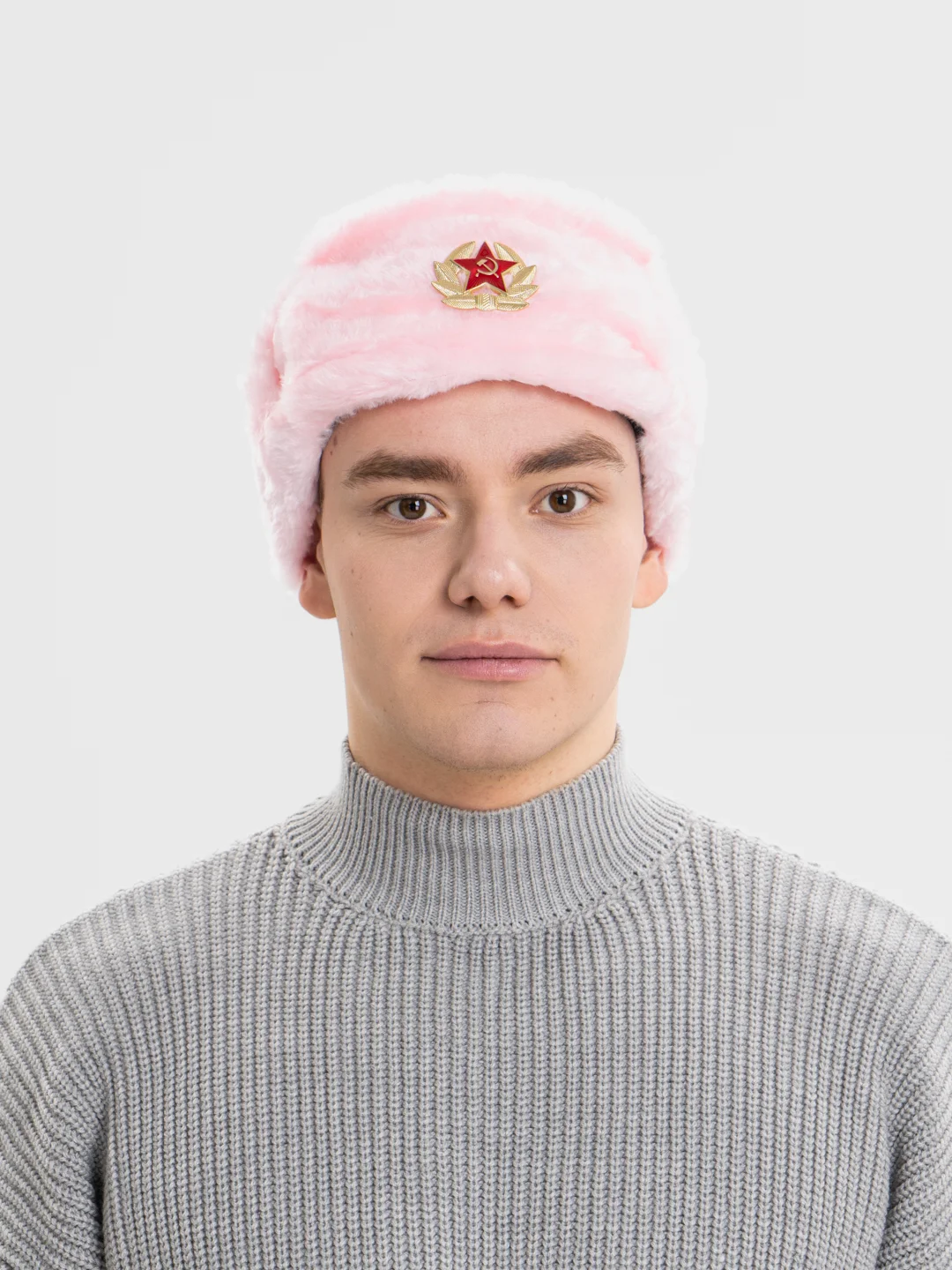 Желтый шапка ушанка с кокардой СССР, сувенирная