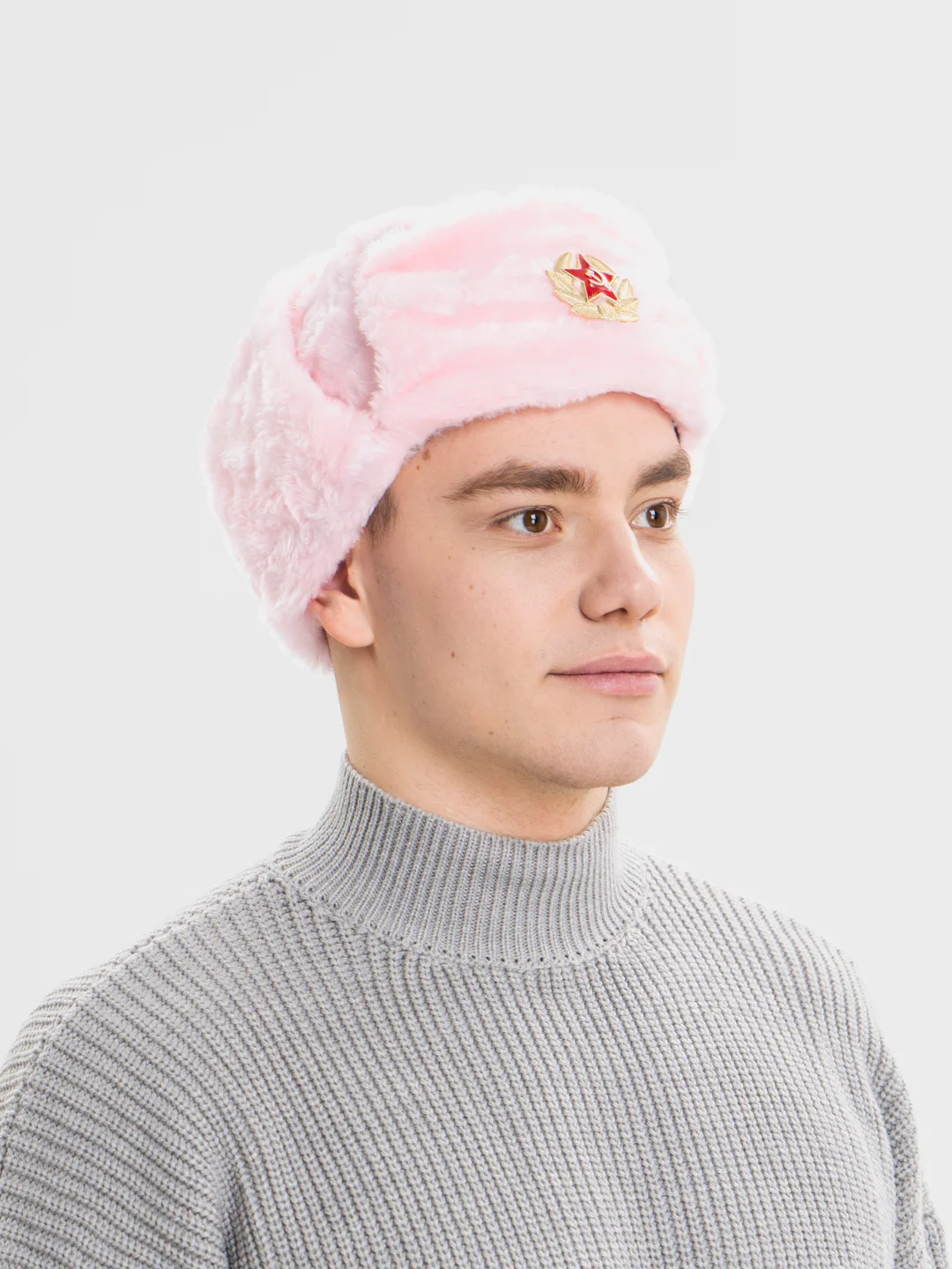Желтый шапка ушанка с кокардой СССР, сувенирная