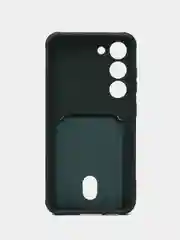 Тёмно-зелёный чехол силиконовый на Samsung Galaxy S23 (Самсунг Галакси С23), с карманом