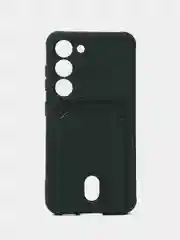 Тёмно-зелёный чехол силиконовый на Samsung Galaxy S23 (Самсунг Галакси С23), с карманом