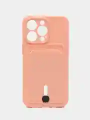 Пудровый силиконовый чехол для iPhone 13 Pro (Айфон 13 Про) с карманом, чехол на айфон