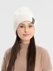 Молочный шапка-бини женская "Хулиганка", удлиненная, двухслойная, вязаная