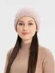 Коралловый меланж шапка-бини женская "Карат", вязаная, с двойным отворотом, без подклада