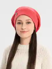 Коралловый берет женский вязаный Гуннера, шапка на флисовом подкладе