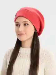 Коралловый берет женский вязаный Гуннера, шапка на флисовом подкладе