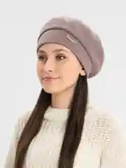 Карамельный берет женский вязаный Гуннера, шапка на флисовом подкладе