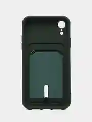 Тёмно-зелёный силиконовый чехол для iPhone XR (Айфон ХР) с карманом для карт, чехол на айфон