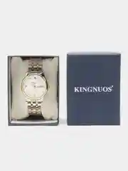Золотой мужские наручные часы Kingnuos K-1853 с календарём в подарочной упаковке