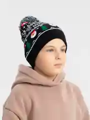 Хром зимняя шапка, с новогодним принтом, с шерстяным помпоном