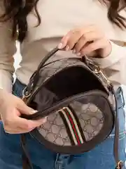 Коричневый сумка круглая, женская