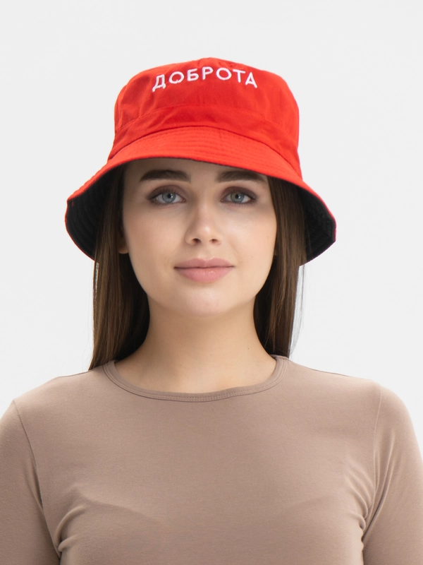 Панама красная с вышивкой "Доброта", унисекс