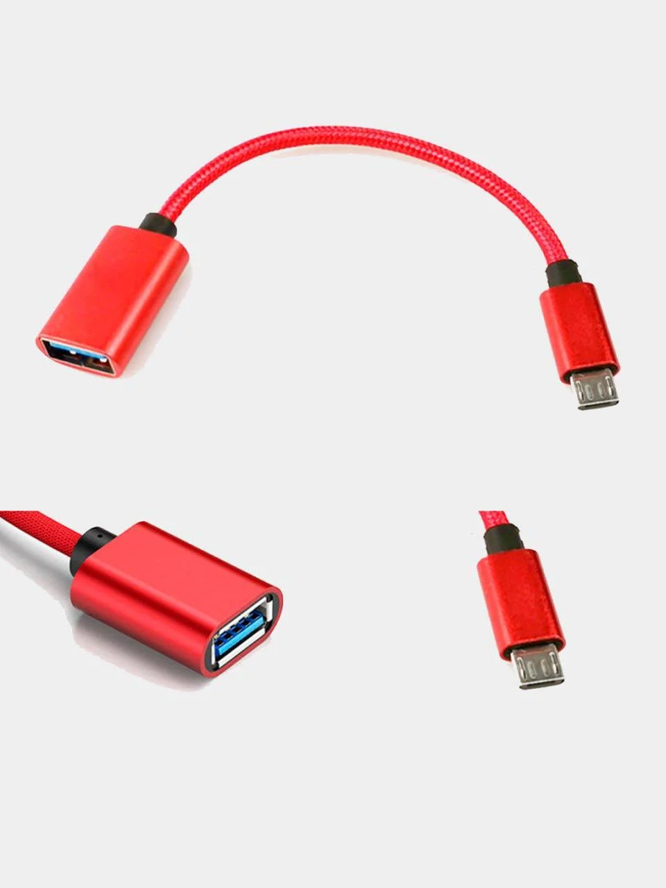 Красный otg переходник с Type-C на USB, отг, адаптер, юсб для телефона и планшета