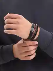 Белый набор браслетов мужской, кожаный