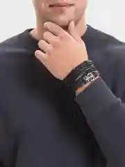 Зеленый набор браслетов мужской, кожаный