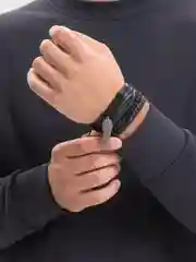 Оливковый набор браслетов мужской, кожаный