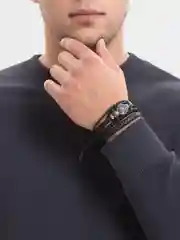 Бежевый меланж набор браслетов мужской, кожаный