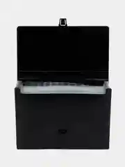 Портфель пластиковый, А4, 12 отделений, "песок", черный