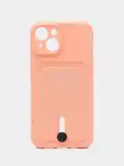 Пудровый силиконовый чехол для iPhone 14 (Айфон 14) , чехл на айфон с карманом для карт