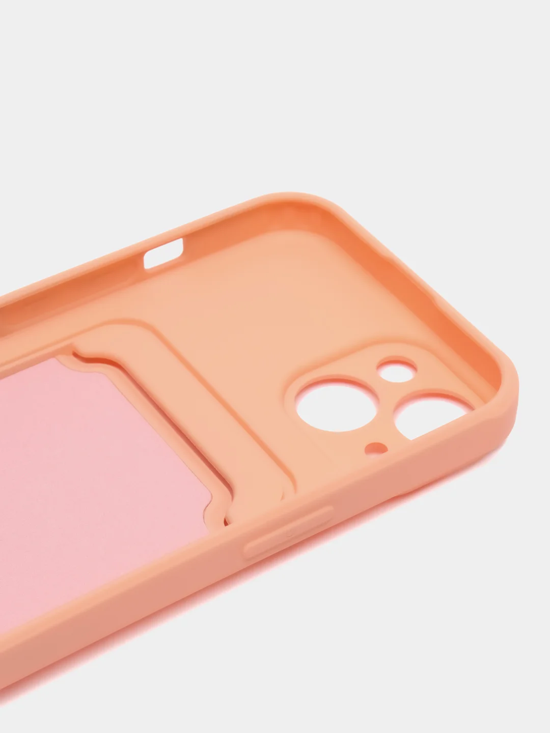 Пудровый силиконовый чехол для iPhone 14 (Айфон 14) , чехл на айфон с карманом для карт