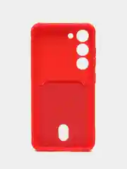 Красный чехол силиконовый на Samsung Galaxy S23 (Самсунг Галакси С23), с карманом