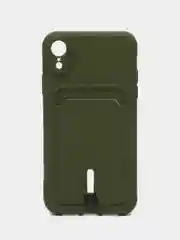 Зелёный хаки силиконовый чехол для iPhone XR (Айфон ХР) с карманом для карт, чехол на айфон