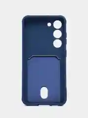 Синий чехол силиконовый на Samsung Galaxy S23 (Самсунг Галакси С23), с карманом