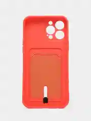 Коралловый силиконовый чехол для iPhone 13 Pro Max (Айфон 13 Про Макс) , чехол на айфон с карманом