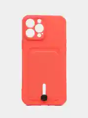 Коралловый силиконовый чехол для iPhone 13 Pro Max (Айфон 13 Про Макс) , чехол на айфон с карманом