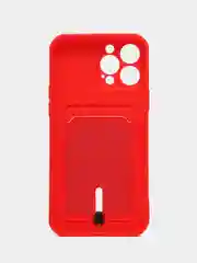 Красный силиконовый чехол для iPhone 13 Pro Max (Айфон 13 Про Макс) , чехол на айфон с карманом